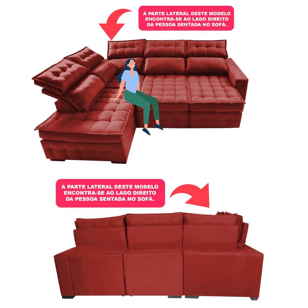 Sofá de Canto Esquerdo 2,65x2,30m Retrátil e Reclinável com Molas Ensacada Cama inBox Nobre Vermelho - 4