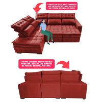 Sofá de Canto Esquerdo 2,65x2,30m Retrátil e Reclinável com Molas Ensacada Cama inBox Nobre Vermelho