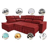 Sofá de Canto Esquerdo 2,65x2,30m Retrátil e Reclinável com Molas Ensacada Cama inBox Nobre Vermelho - 5