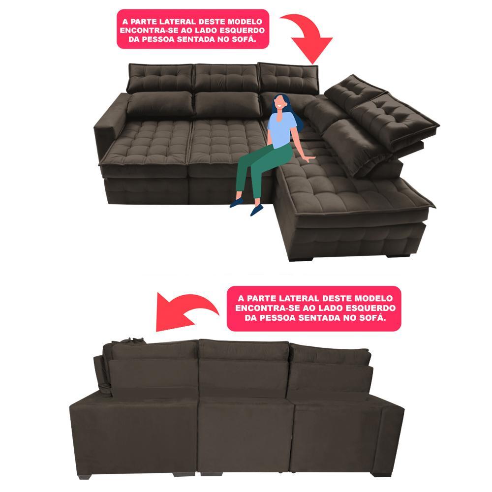 Sofá de Canto Direito 2,65x2,30m Retrátil e Reclinável com Molas Ensacadas Cama inBox Nobre Café - 4