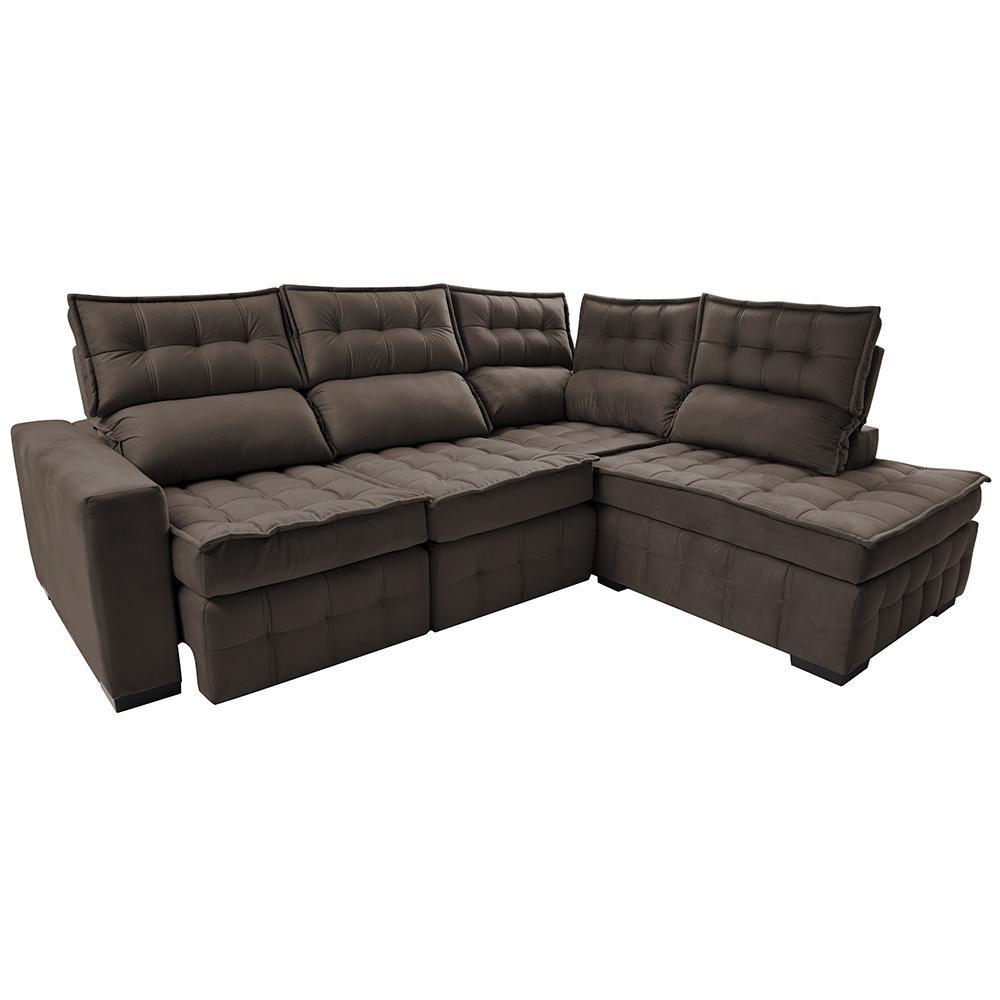 Sofá de Canto Direito 2,65x2,30m Retrátil e Reclinável com Molas Ensacadas Cama inBox Nobre Café - 7