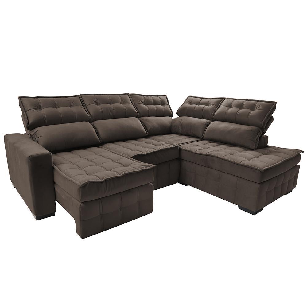 Sofá de Canto Direito 2,65x2,30m Retrátil e Reclinável com Molas Ensacadas Cama inBox Nobre Café - 8