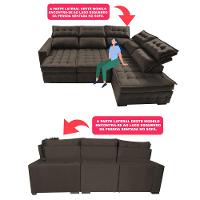 Sofá de Canto Direito 2,65x2,30m Retrátil e Reclinável com Molas Ensacadas Cama inBox Nobre Café