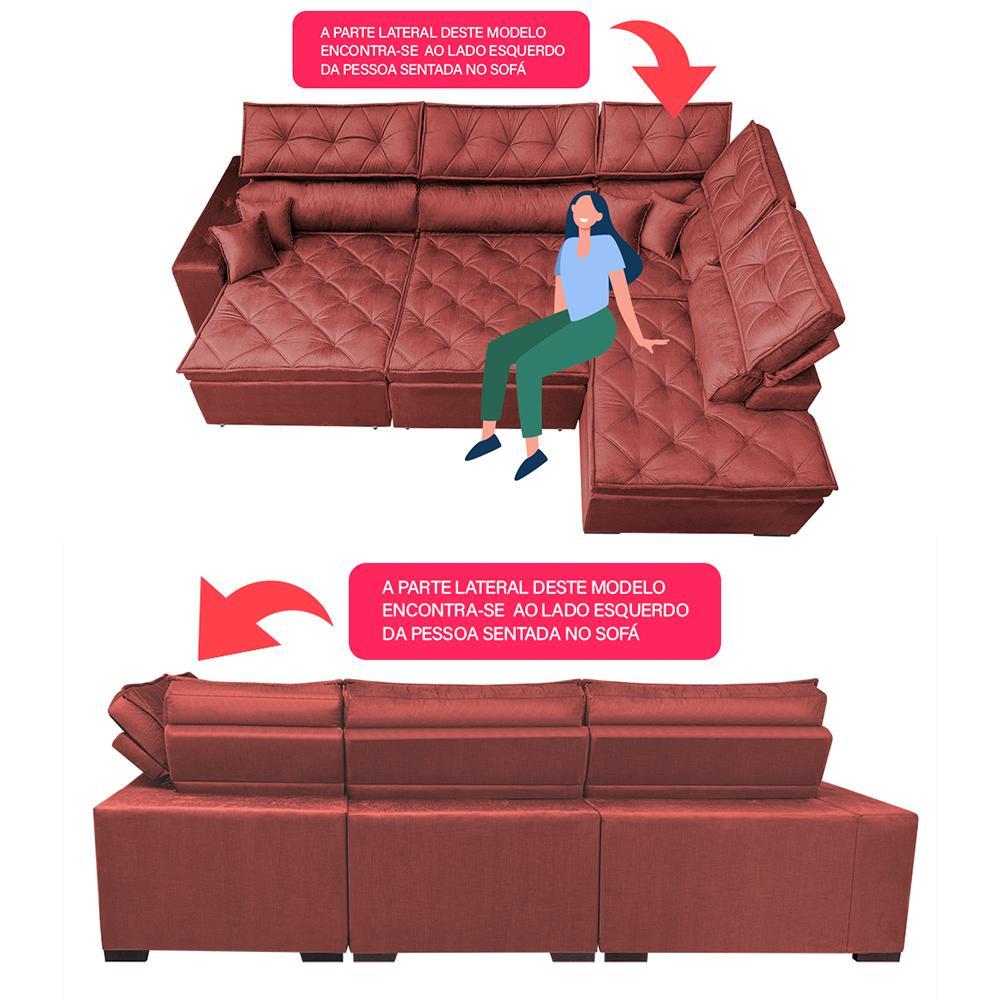 Sofá de Canto Retrátil e Reclinável com Molas Cama inBox Platinum 3,00x2,36 Tecido Suede Vermelho - 3