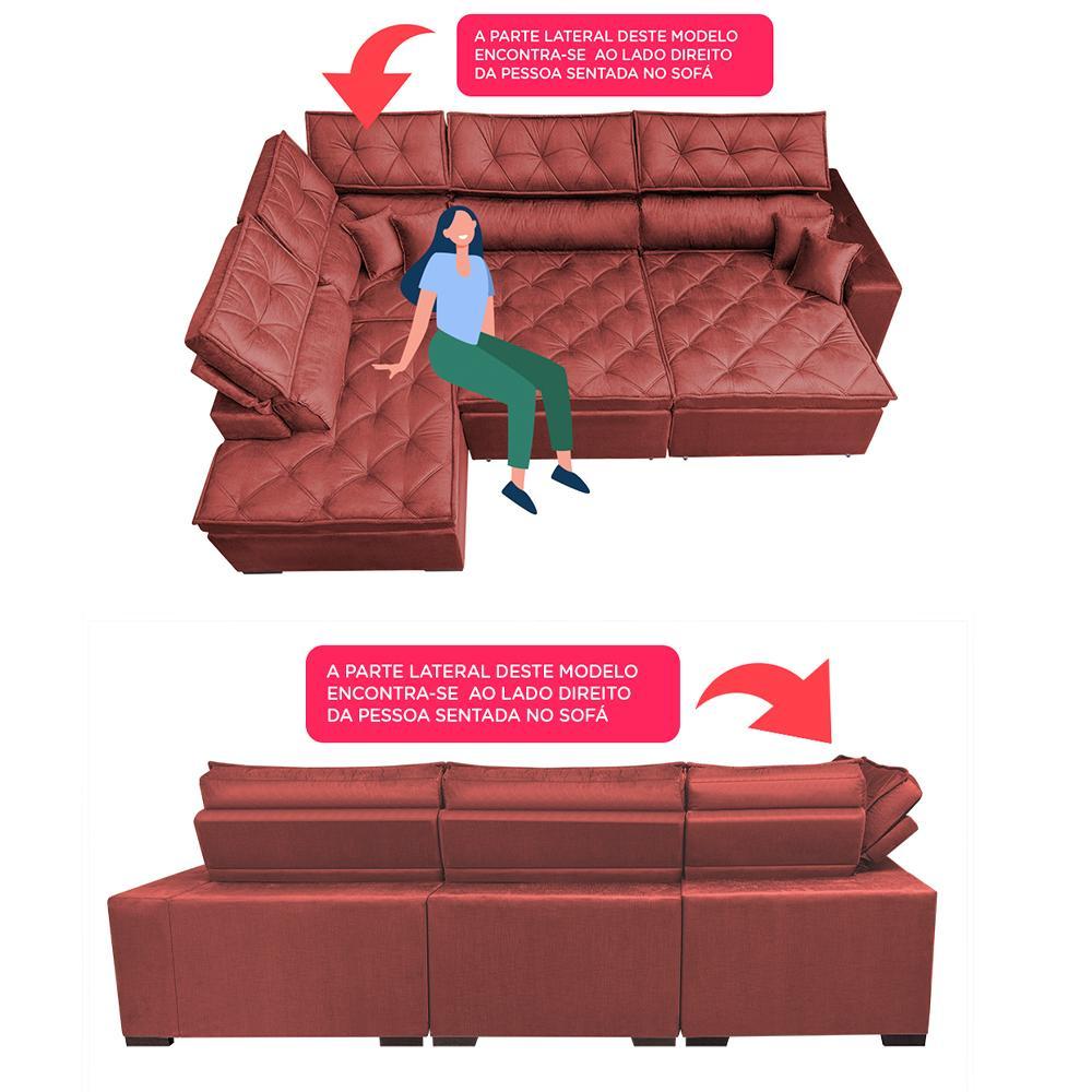 Sofá de Canto Retrátil e Reclinável com Molas Cama inBox Platinum Esquerdo 3,00x2,36 Suede Vermelho - 3