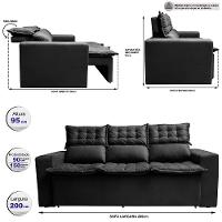 Sofá 3 Lugares Retrátil e Reclinável Cama inBox Slim 2,00m Velusoft Preto - 2