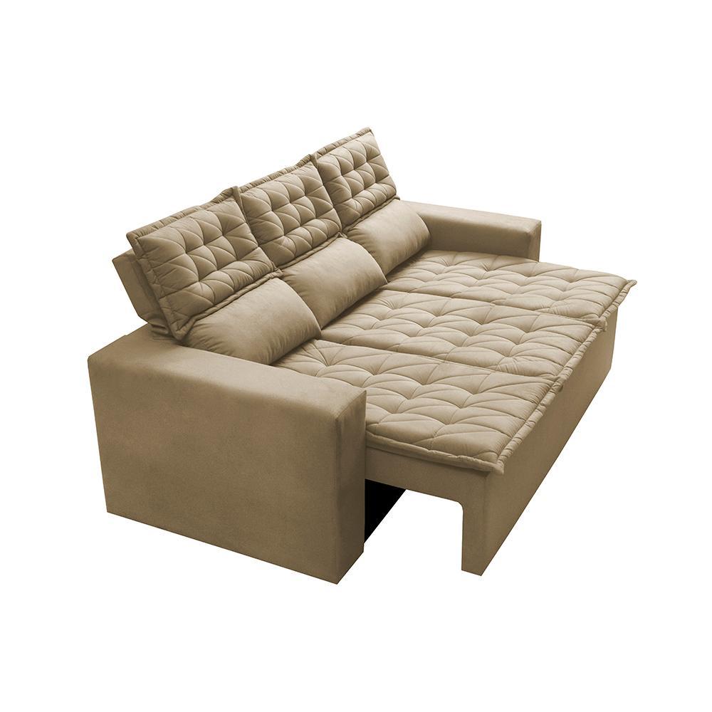 Sofá 3 Lugares Retrátil e Reclinável Cama inBox Slim 2,00m Velusoft Bege - 8