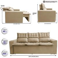 Sofá 3 Lugares Retrátil e Reclinável Cama inBox Slim 2,00m Velusoft Bege - 2