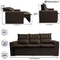 Sofá 3 Lugares Retrátil e Reclinável Cama inBox Slim 2,00m Velusoft Café - 2