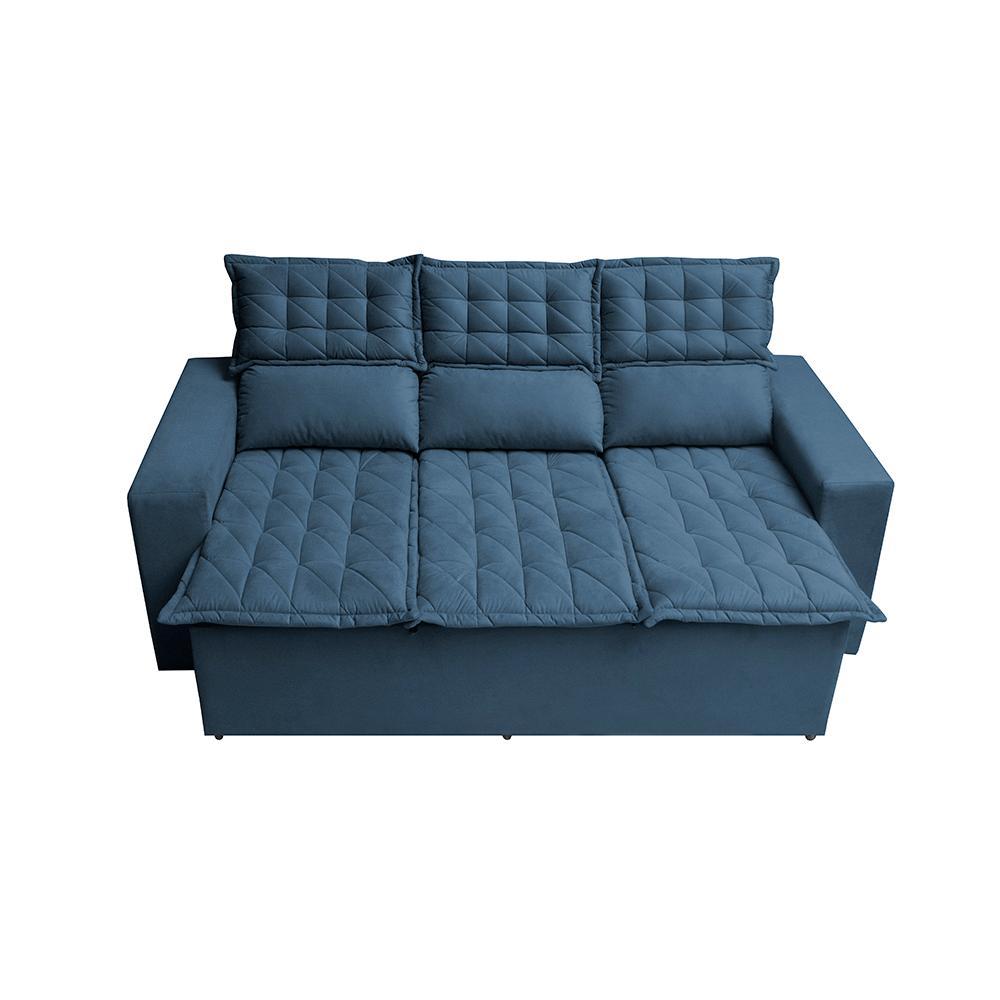 Sofá 3 Lugares Retrátil e Reclinável Cama inBox Slim 2,00m Velusoft Azul - 5