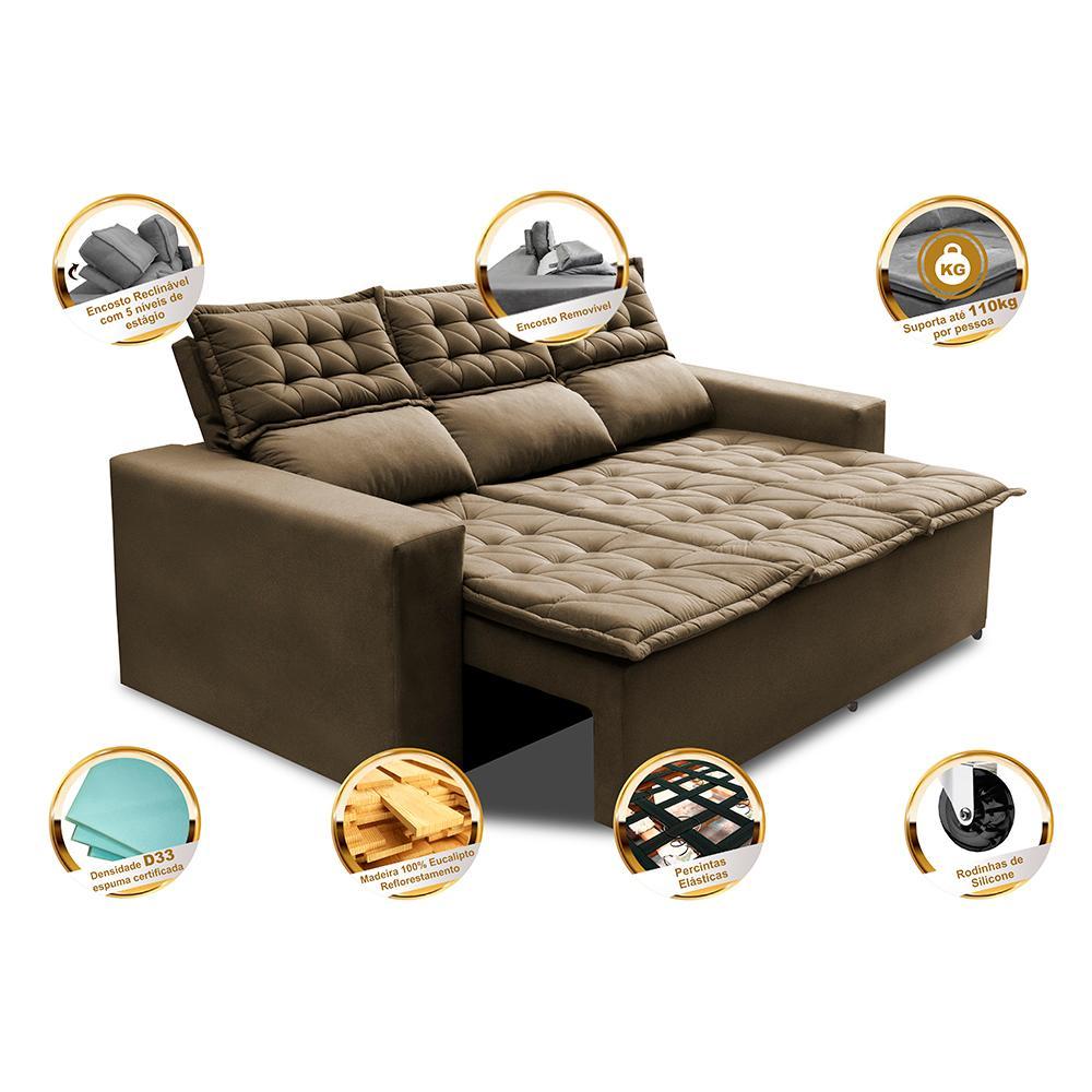 Sofá 3 Lugares Retrátil e Reclinável Cama inBox Slim 2,00m Velusoft Castor - 3
