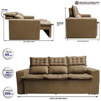 Sofá 3 Lugares Retrátil e Reclinável Cama inBox Slim 2,00m Velusoft Castor - 2