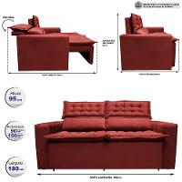 Sofá 3 Lugares Retrátil e Reclinável Cama inBox Slim 1,80m Velusoft Vermelho - 3