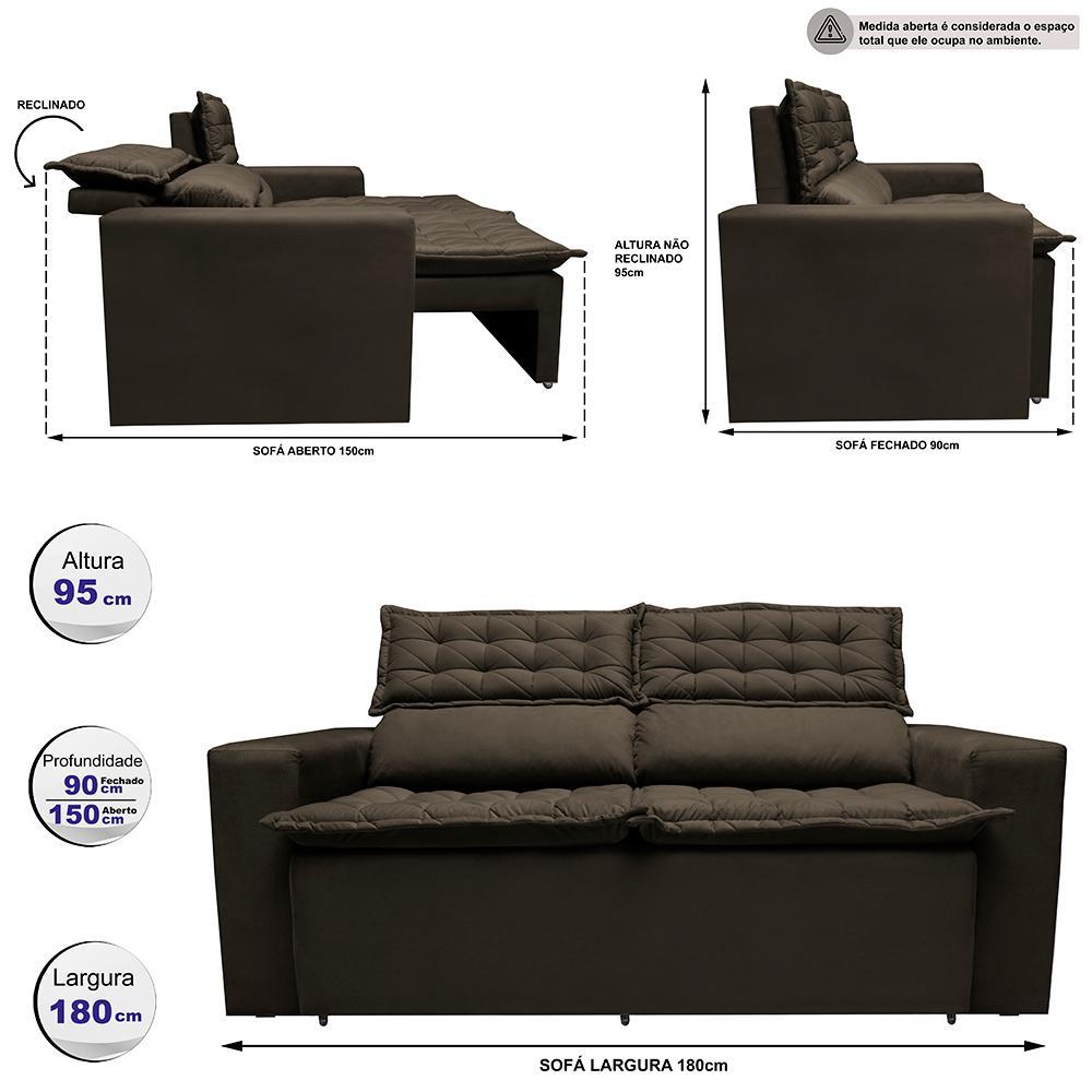 Sofá 3 Lugares Retrátil e Reclinável Cama inBox Slim 1,80m Velusoft Café - 3