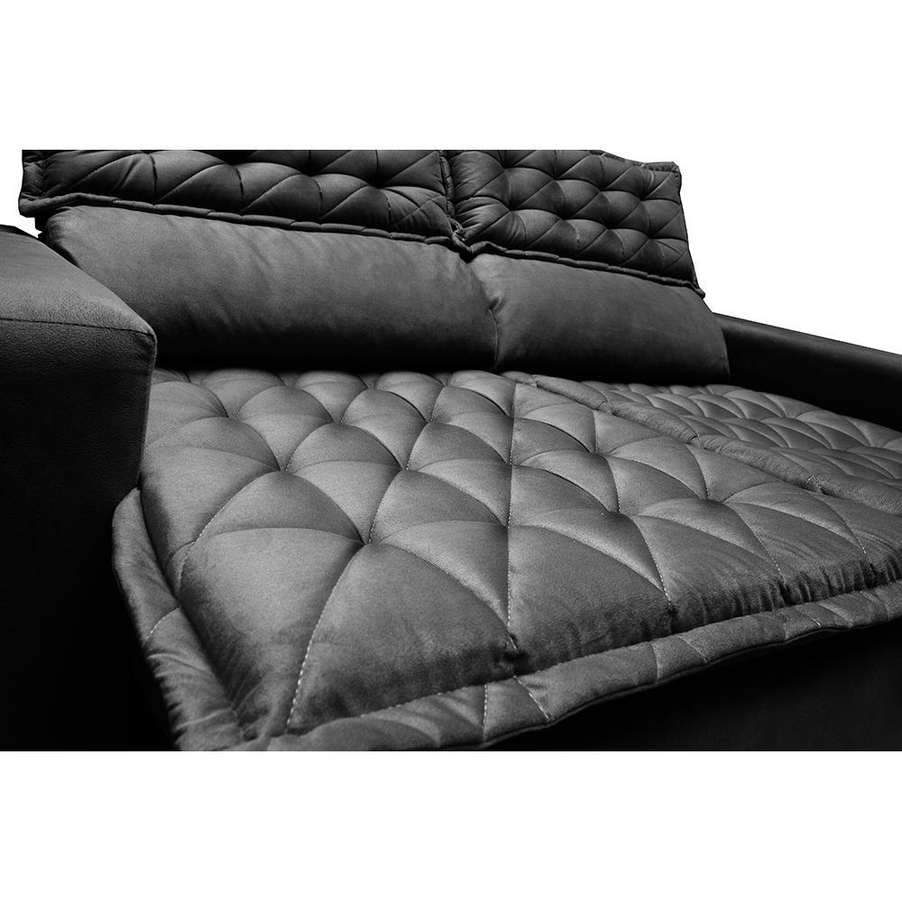 Sofá 3 Lugares Retrátil e Reclinável Cama inBox Slim 1,80m Velusoft Preto - 2