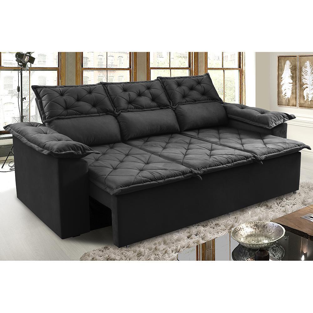 Sofá 3 Lugares Retrátil e Reclinável Cama inBox Compact 2,00m Velusoft Preto - 1