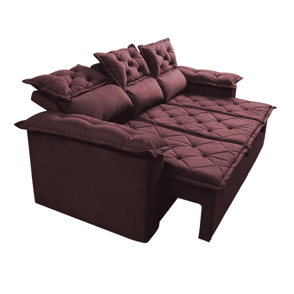 Sofá 3 Lugares Retrátil e Reclinável Cama inBox Compact 2,00m Velusoft Vinho - 8