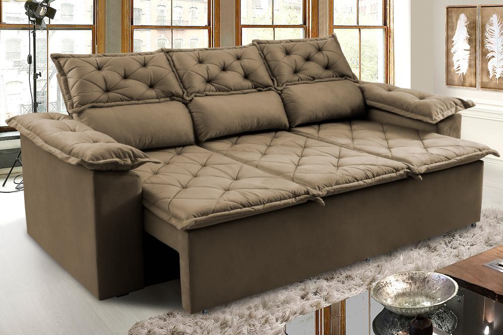 Sofá 3 Lugares Retrátil e Reclinável Cama inBox Compact 2,00m Velusoft Castor - 1