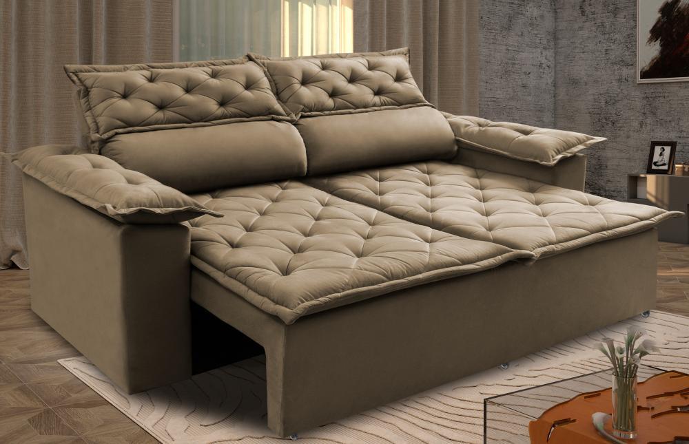 Sofá 3 Lugares Retrátil e Reclinável Cama inBox Compact 1,80m Velusoft Castor - 1