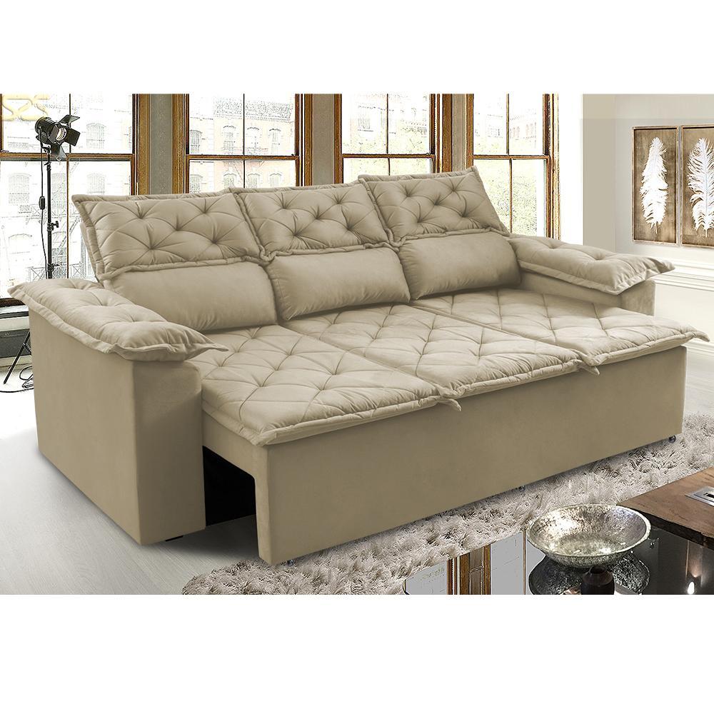 Sofá 3 Lugares Retrátil e Reclinável Cama inBox Compact 2,00m Velusoft Bege - 1
