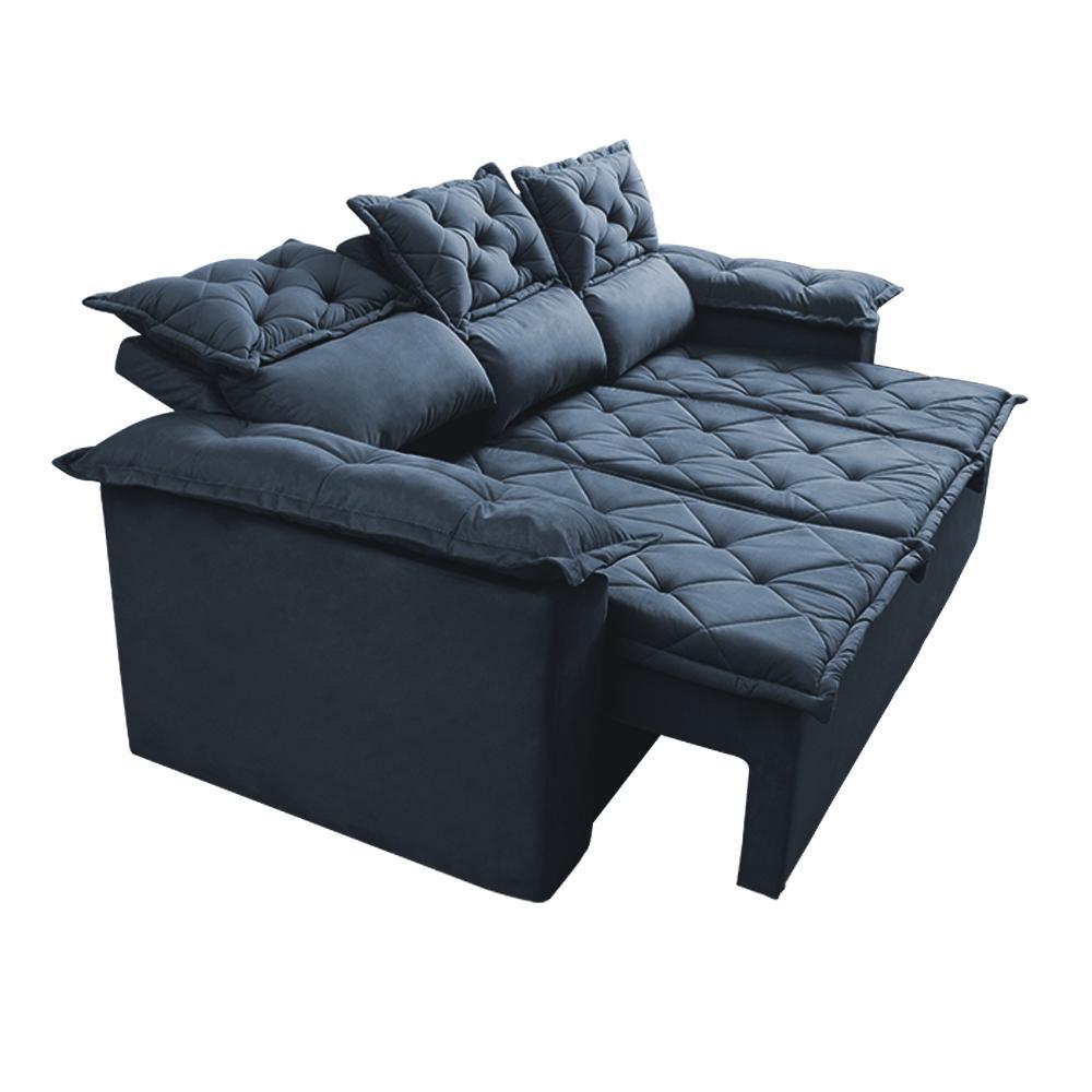 Sofá 3 Lugares Retrátil e Reclinável Cama inBox Compact 2,00m Velusoft Azul - 7
