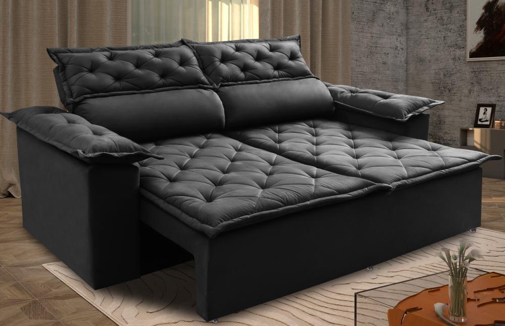 Sofá 3 Lugares Retrátil e Reclinável Cama inBox Compact 1,80m Velusoft Preto - 1
