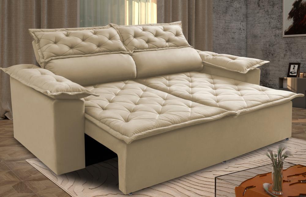 Sofá 3 Lugares Retrátil e Reclinável Cama inBox Compact 1,80m Velusoft Bege - 1