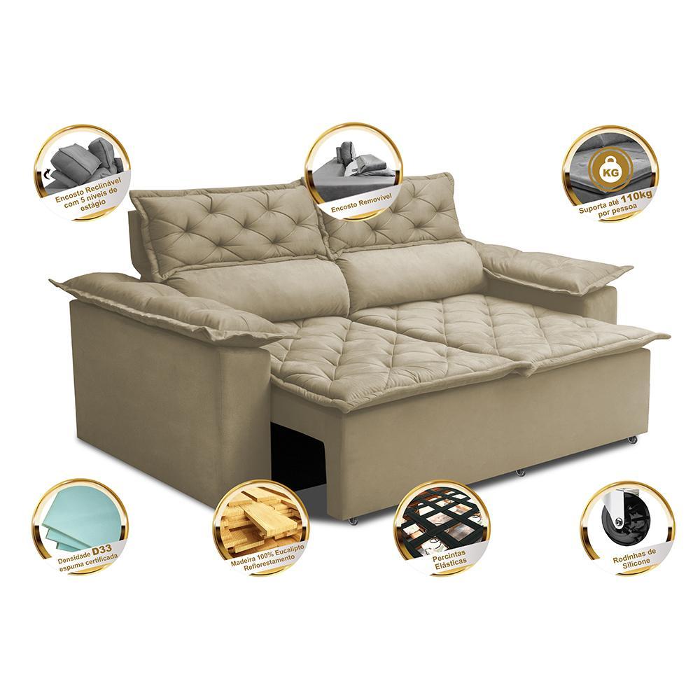 Sofá 3 Lugares Retrátil e Reclinável Cama inBox Compact 1,80m Velusoft Bege - 3