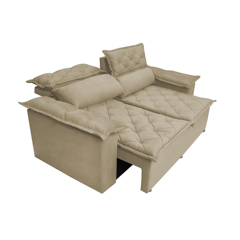 Sofá 3 Lugares Retrátil e Reclinável Cama inBox Compact 1,80m Velusoft Bege - 7