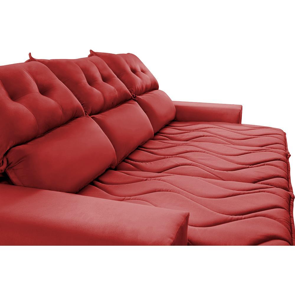 Sofá 3 Lugares Retrátil e Reclinável 2,00m Cama inBox Smal com bordado pantográfico Suede Vermelho - 4