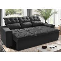 Sofá 3 Lugares Retrátil e Reclinável 2,00m Cama inBox Smal com bordado pantográfico Suede Preto - 1