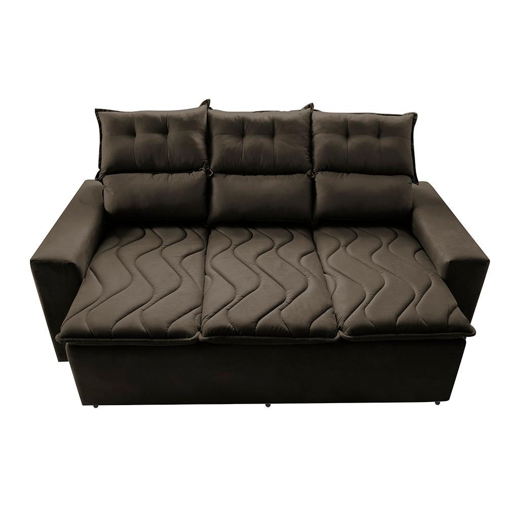 Sofá 3 Lugares Retrátil e Reclinável 2,00m Cama inBox Smal com bordado pantográfico Suede Café - 5