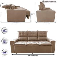 Sofá 3 Lugares Retrátil e Reclinável 2,00m Cama inBox Smal com bordado pantográfico Suede Bege - 2