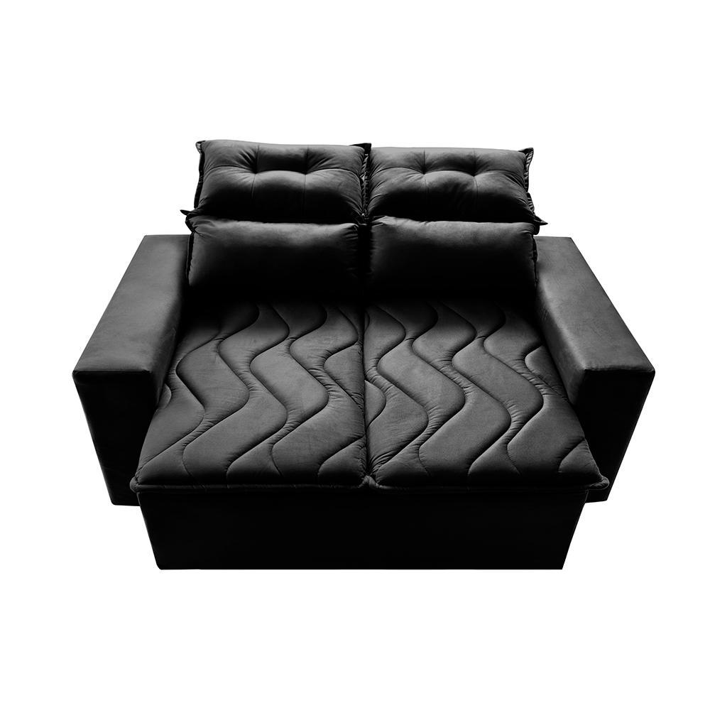 Sofá 3 Lugares Retrátil e Reclinável 1,80m Cama inBox Smal com bordado pantográfico Suede Preto - 5