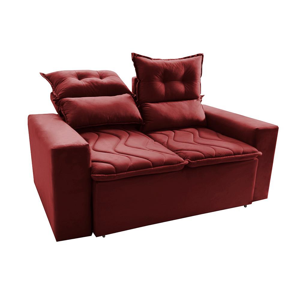 Sofá 3 Lugares Retrátil e Reclinável 1,80m Cama inBox Smal com bordado pantográfico Suede Vermelho - 8