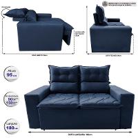Sofá 3 Lugares Retrátil e Reclinável 1,80m Cama inBox Smal com bordado pantográfico Suede Azul - 2