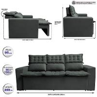 Sofá 3 Lugares Retrátil e Reclinável Cama inBox Slim 2,00m Velusoft Cinza - 2