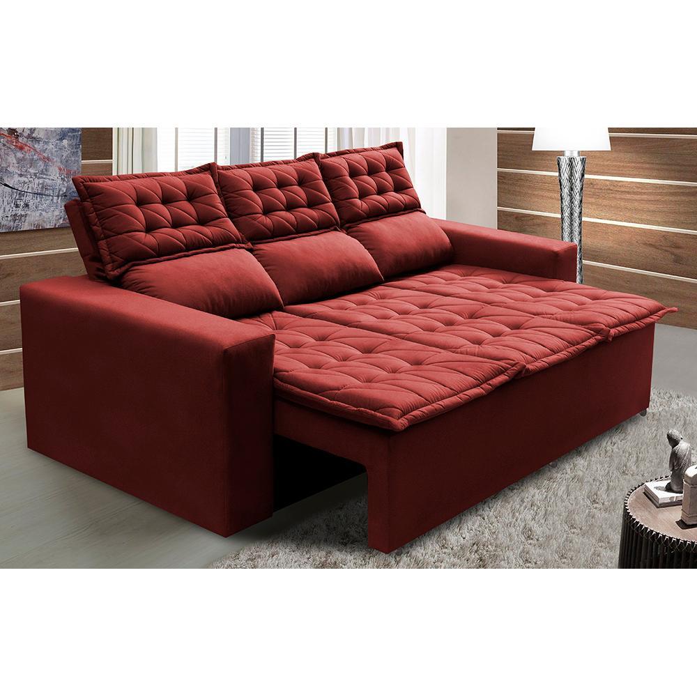 Sofá 3 Lugares Retrátil e Reclinável Cama inBox Slim 2,00m Velusoft Vermelho - 1