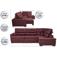 Sofá de Canto Retrátil e Reclinável Direito 3,00x2,36m Molas Cama inBox Espanha Velusoft Vinho - 2