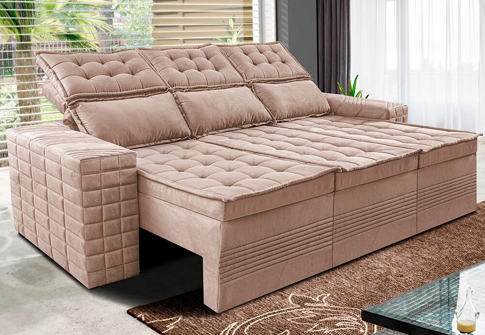 Sofá 3 Lugares Retrátil e Reclinável Cama inBox Senses 2,00m Velusoft Bege - 1