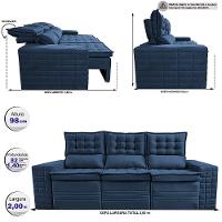 Sofá 3 Lugares Retrátil e Reclinável Cama inBox Senses 2,00m Velusoft Azul - 2
