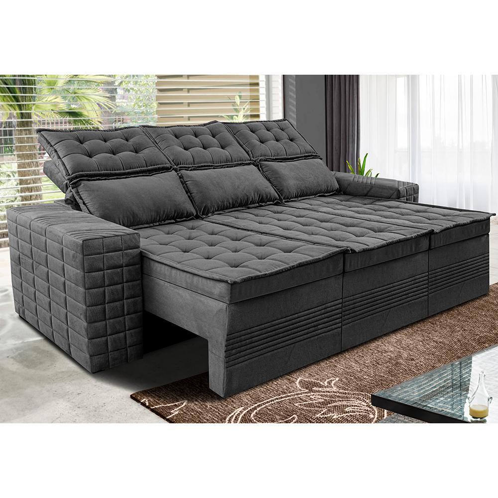 Sofá 3 Lugares Retrátil e Reclinável Cama inBox Senses 2,00m Velusoft Cinza - 1