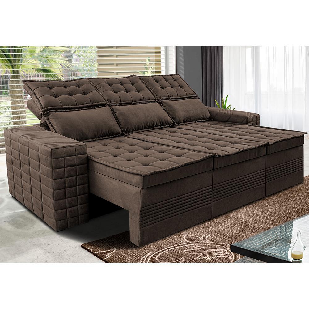 Sofá 3 Lugares Retrátil e Reclinável Cama inBox Senses 2,00m Velusoft Café - 1