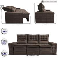 Sofá 3 Lugares Retrátil e Reclinável Cama inBox Senses 2,00m Velusoft Café - 2