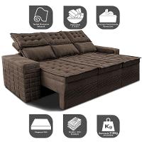 Sofá 3 Lugares Retrátil e Reclinável Cama inBox Senses 2,00m Velusoft Café - 3