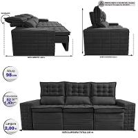 Sofá 3 Lugares Retrátil e Reclinável Cama inBox Senses 2,00m Velusoft Preto - 2