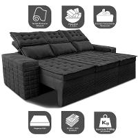 Sofá 3 Lugares Retrátil e Reclinável Cama inBox Senses 2,00m Velusoft Preto - 3