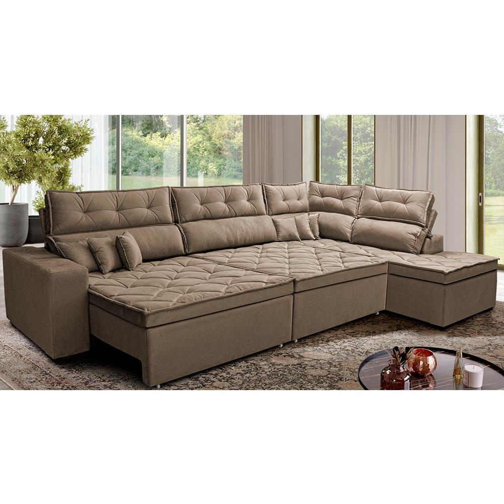 Sofá de Canto Retrátil e Reclinável Direito 3,00x2,36m Molas Cama inBox Espanha Velusoft Castor - 1