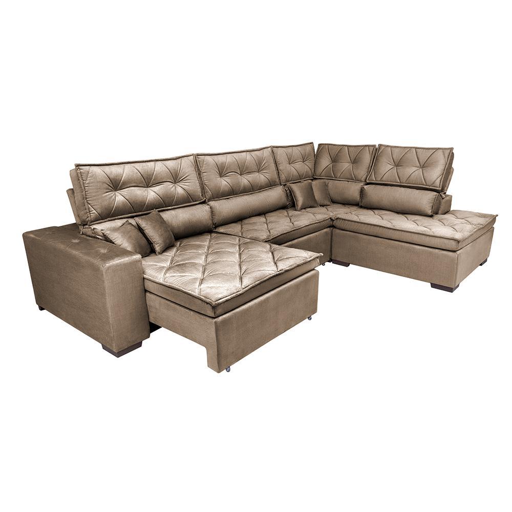 Sofá de Canto Retrátil e Reclinável Direito 3,00x2,36m Molas Cama inBox Espanha Velusoft Castor - 7