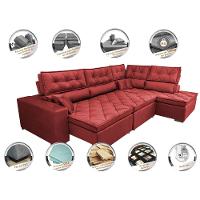 Sofá de Canto Retrátil e Reclinável Direito 3,00x2,36m Molas Cama inBox Espanha Velusoft Vermelho - 3